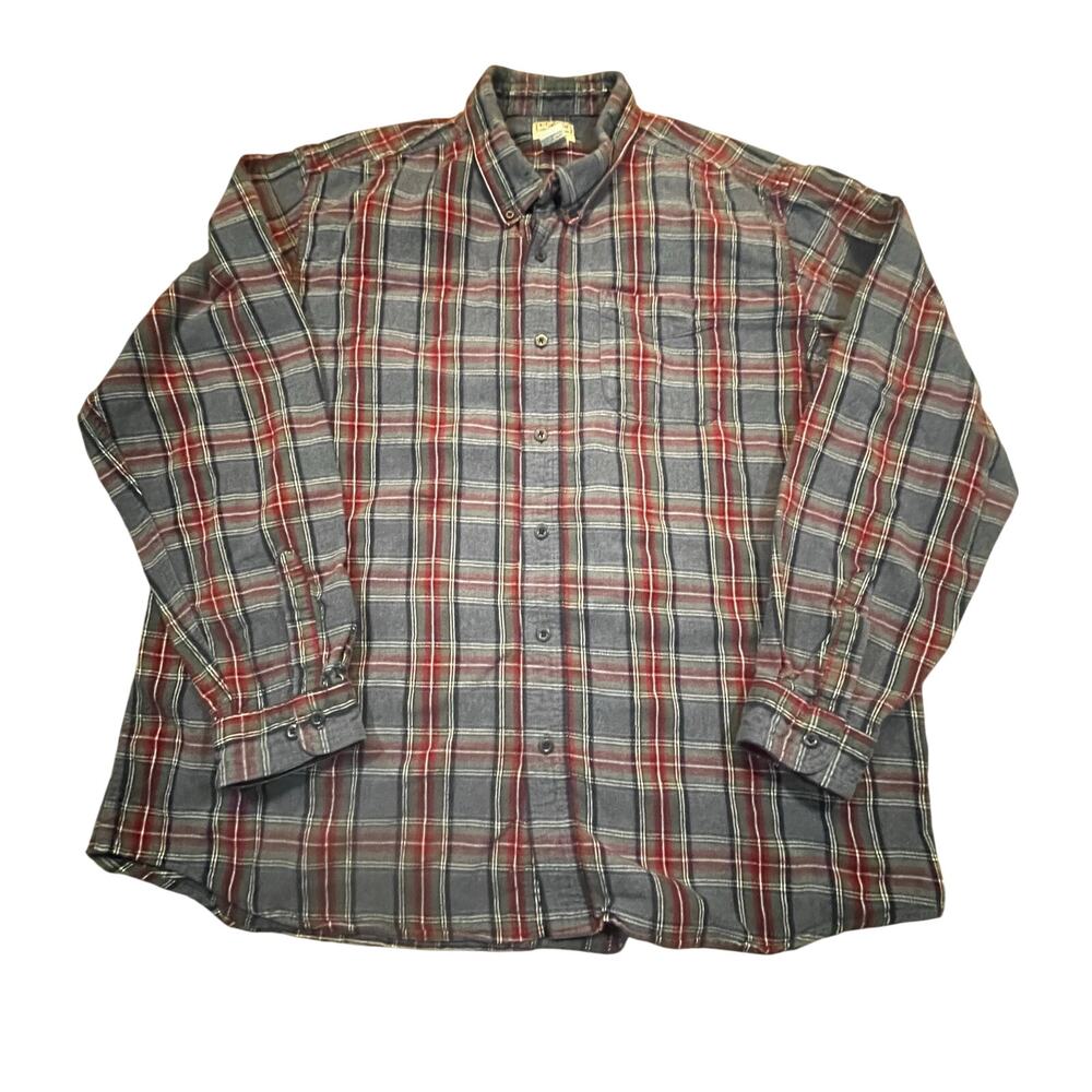 L.L. Bean Men XXL Plaid Flannel Button Down Shirt Red Blue Traditional Fit